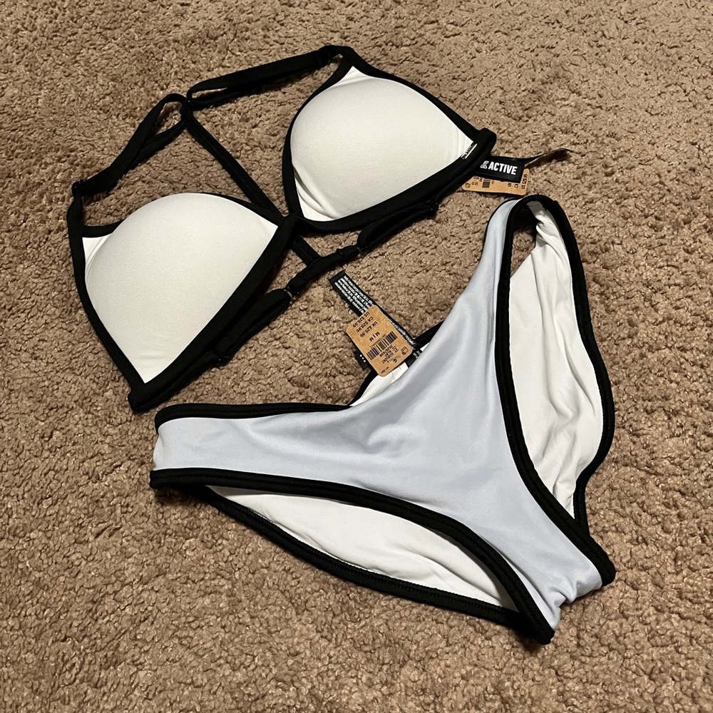 Pink black and White Bikini Set